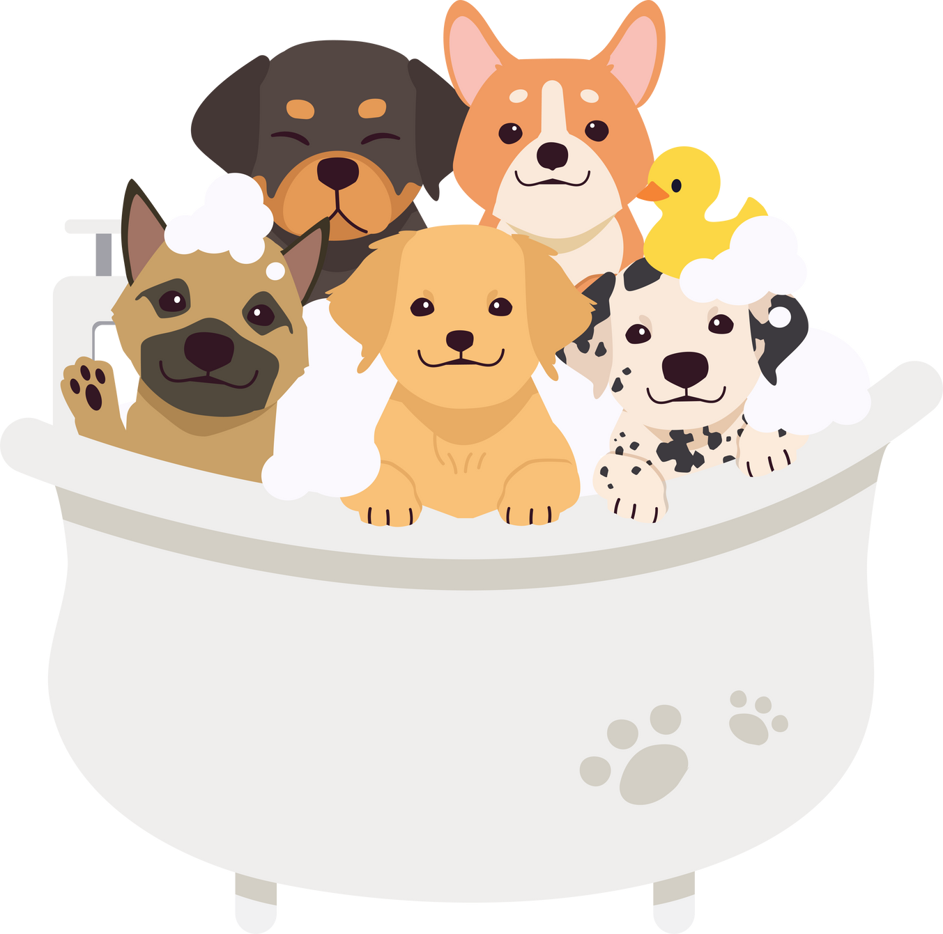 a group of cute dog in the tube with flat vector style